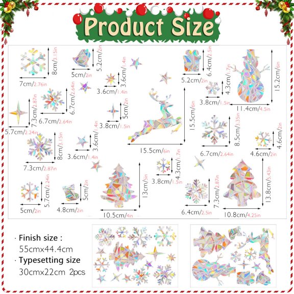 RyanK Christmas Stickers,Christmas Gifts,Christmas Decorations,Christmas Suncatcher Sticker Snowflake Rainbows Electrostatic Glass Suns Catcher Bird-proof Window As Show