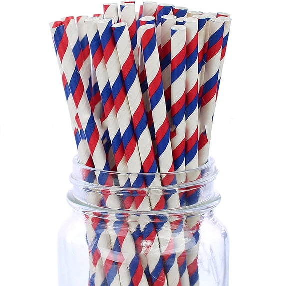 RyanK Drinking Straw Clearance Flag Straws Disposable Party Straws Decoration Independence Day Classic Red And Blue Two-color Paper Straws 50pc