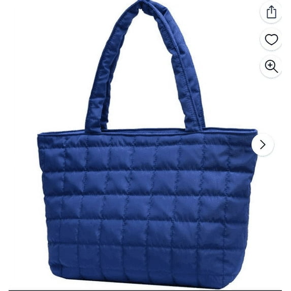 RyanK Quilted Tote Bags for Women Lightweight Puffer Padding Shoulder Bag Large Nylon Tote Handbag Zipper Closure Blue