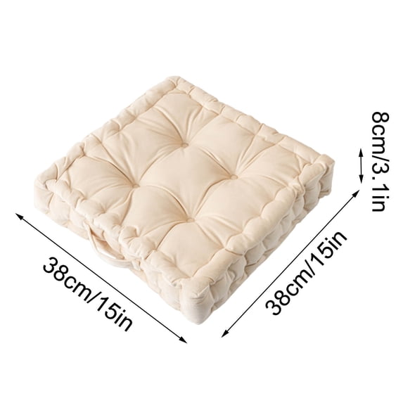 RyanK Square Solid Color Velvet Seat Cushion with Handle Tufted Thicken Chair Pad Tatami Floor Pillow Cushion 15"x15"x3.1" Beige
