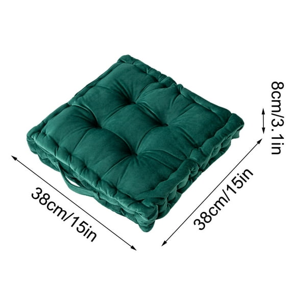 RyanK Square Solid Color Velvet Seat Cushion with Handle Tufted Thicken Chair Pad Tatami Floor Pillow Cushion 15"x15"x3.1" Blackish Green