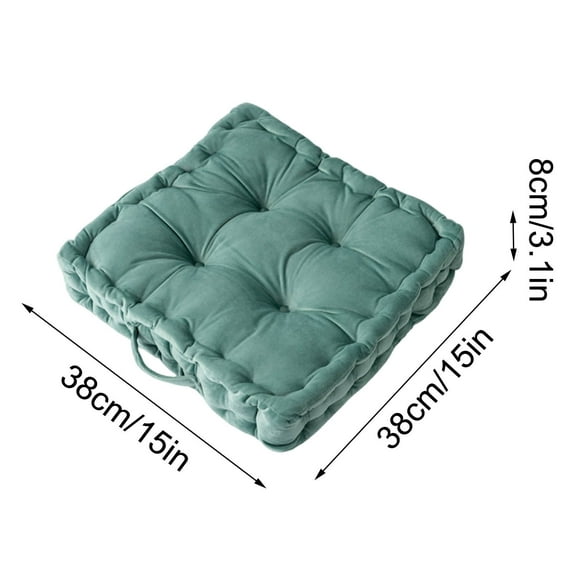 RyanK Square Solid Color Velvet Seat Cushion with Handle Tufted Thicken Chair Pad Tatami Floor Pillow Cushion 15"x15"x3.1" Light Green