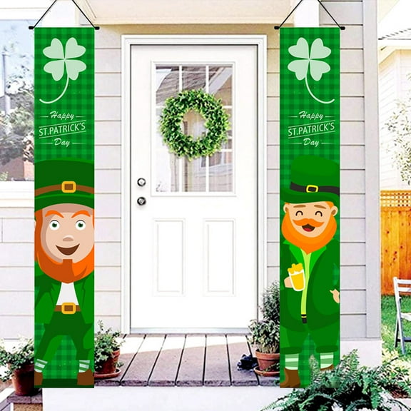 RyanK St Patricks Day Decorations St. Patrick's Day Irish Holiday Porch Sign Welcome Home Door Curtain Banner Decoration Door Hanging Painting Hanging Flag Decoration