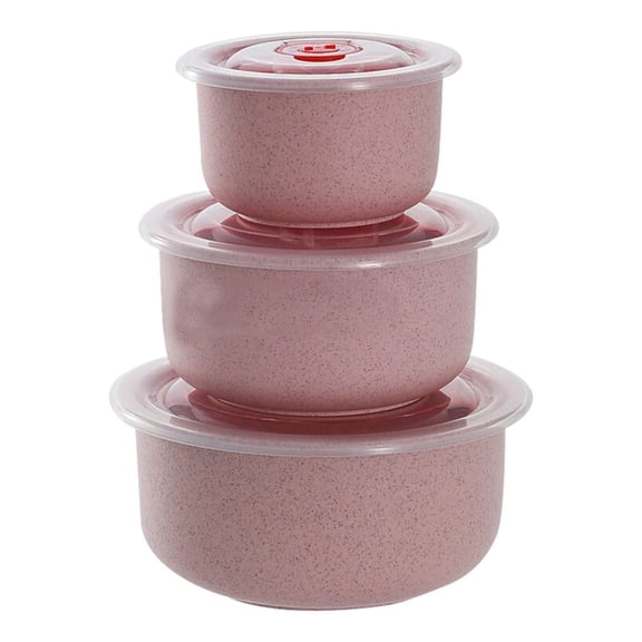 RyanK Tupperware Straw Fresh-keeping Bowl With Lid Household Microwaveable Round Bento Box Lunch Pink