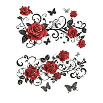 RyanK Valentine'S Day Gifts Valentine'S Day Decorations Valentine's Day Romantic Red Roses Flowers Butterflies Bedroom Bedside Living Room Home Decor Wall Stickers