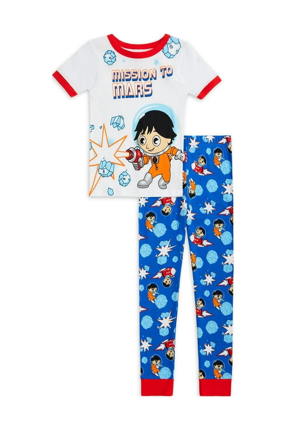 Boys Short Sleeve 2-piece Cotton Snug Fit Pajama Sleep Set, Sizes 4-10