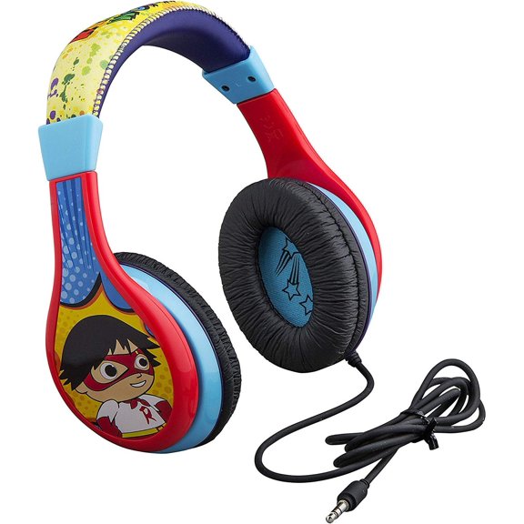 Ryans World Kids Headphones for Kids Adjustable Stereo Tangle-Free 3.5mm Jack Wired Cord Over Ear Headset for Children Parental Volume Control Kid Friendly Safe for School Home