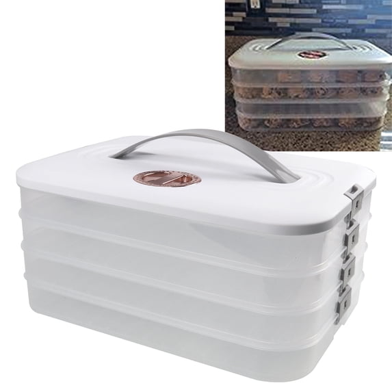 Ryanstar Racing 4-Layer White Cookie Carrier with Lid and Handle, Dessert Carrier Dumpling Container Cookie Shipping Storage Container