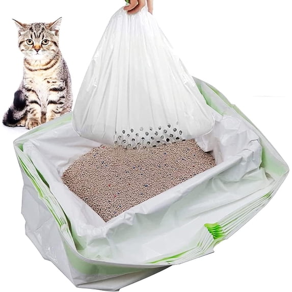 Ryanstar Racing Cat Litter Box Liners, 56 Cat Litter Bags Kitty Sifting Litter Liners with Durable Drawstring Contains 48 Screening Bags with Holes + 8 Non-porous Screening Bag (37" x 18")