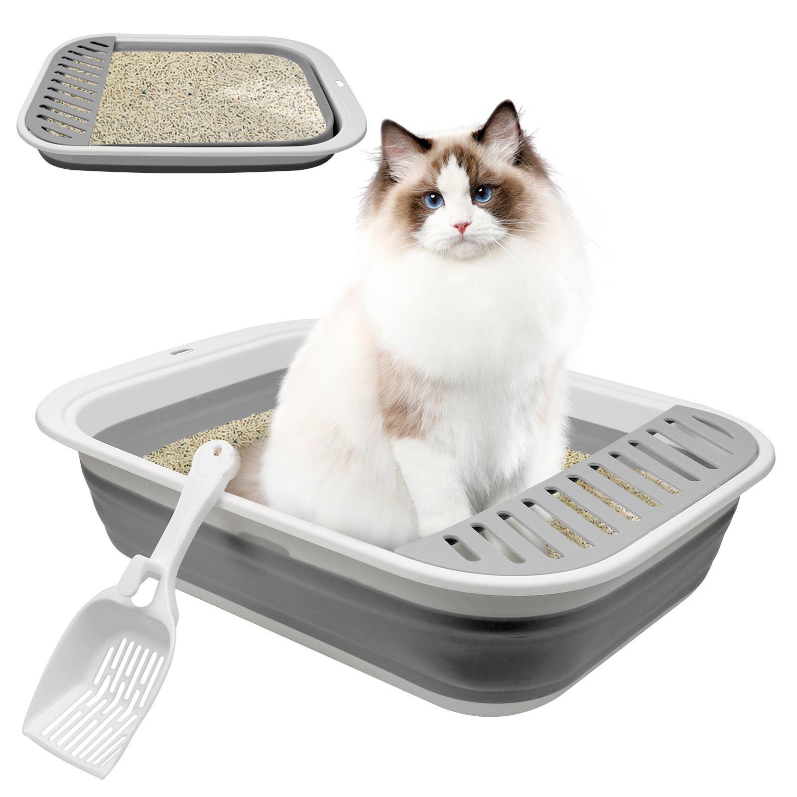 Ryanstar foldable small litter box open cat litter box with scoop advanced cat toilet with