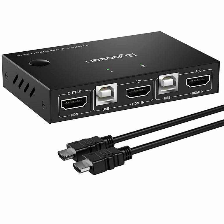 Rybozen KVM Switch HDMI 2 Port Box, 2 Computers Share Keyboard Mouse and HD  Monitor, HUD 4K, Support Wireless Keyboard and Mouse Connections, with 2  HDMI & 2 USB Cables 