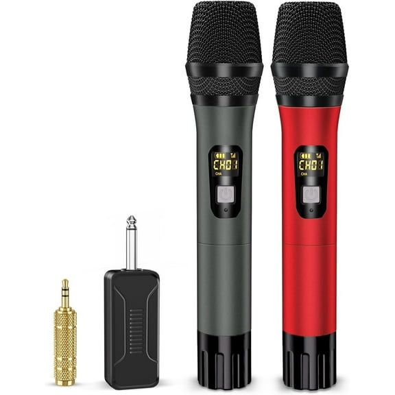 Rybozen Wireless Microphone, Handheld UHF Dual Metal Cordless Dynamic Mic System with Rechargeable Receiver,200ft Range -Auto Connect