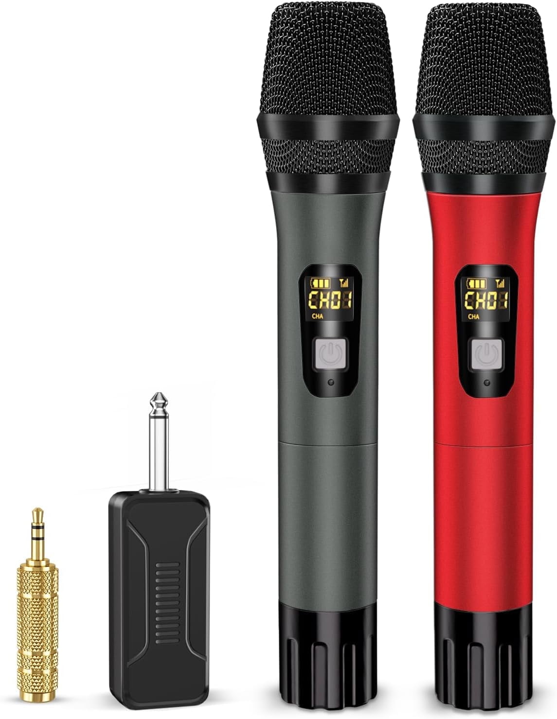 Rybozen Wireless Microphone, Handheld UHF Dual Metal Cordless Dynamic Mic System with Rechargeable Receiver,200ft Range -Auto Connect
