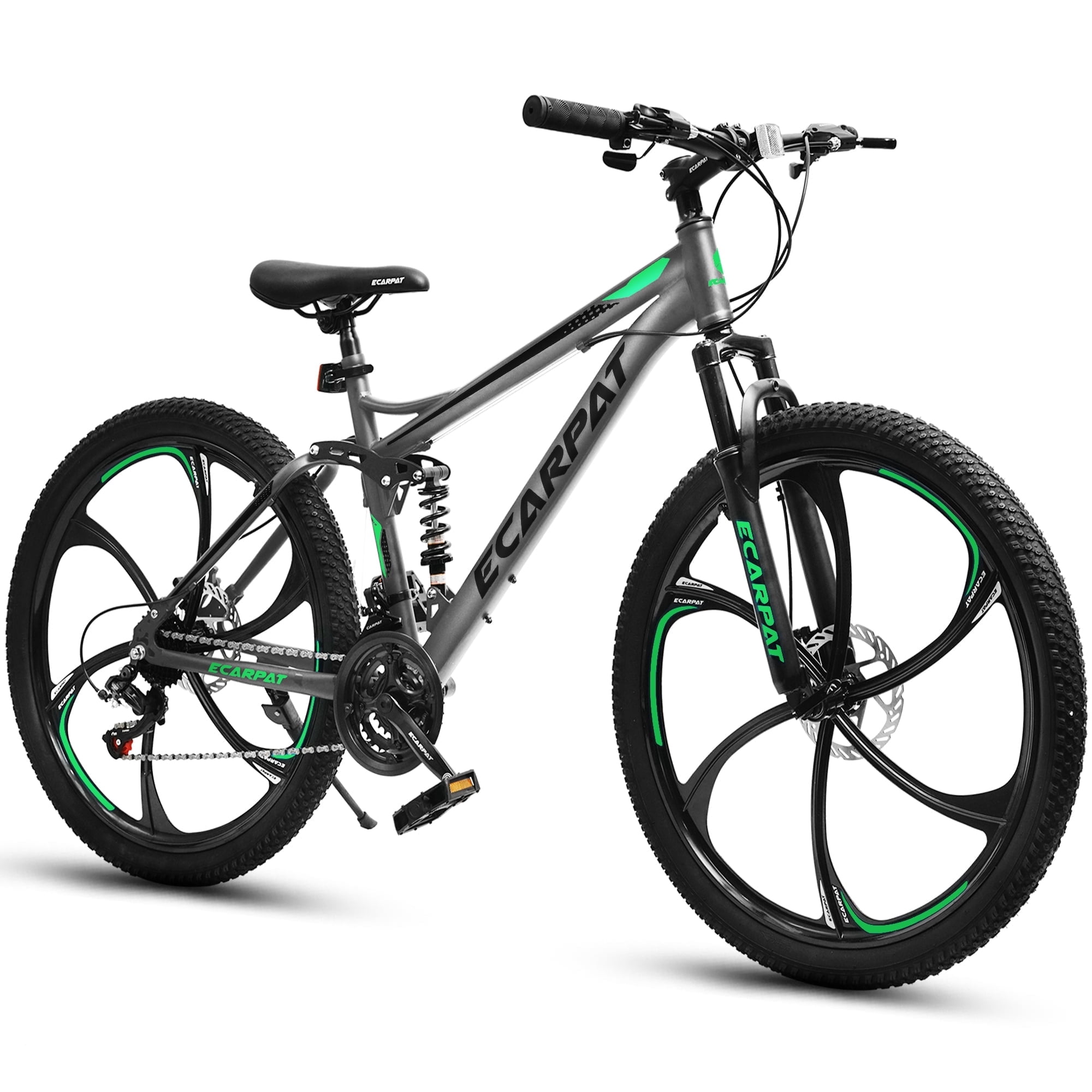 Ecarpat 26 Inch Mountain Bike Full Suspension, 21 Speeds Dual Disc Brake, 6 Spokes Men Women Mountain Bike, Durable Carbon Steel Bicycle, Adult Trail Beach Snow Commuter City Bikes