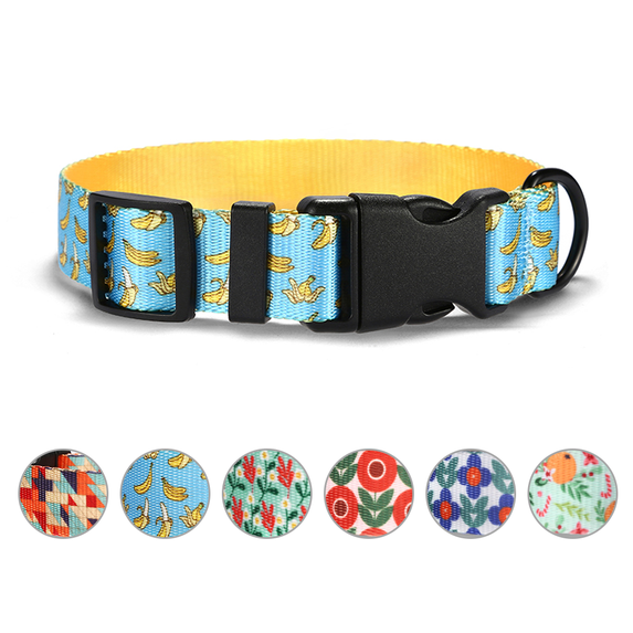 Rychif Cute Dog Collar, Banana Pattern, Soft Nylon Pet Collars for Small Medium Large Dogs, M