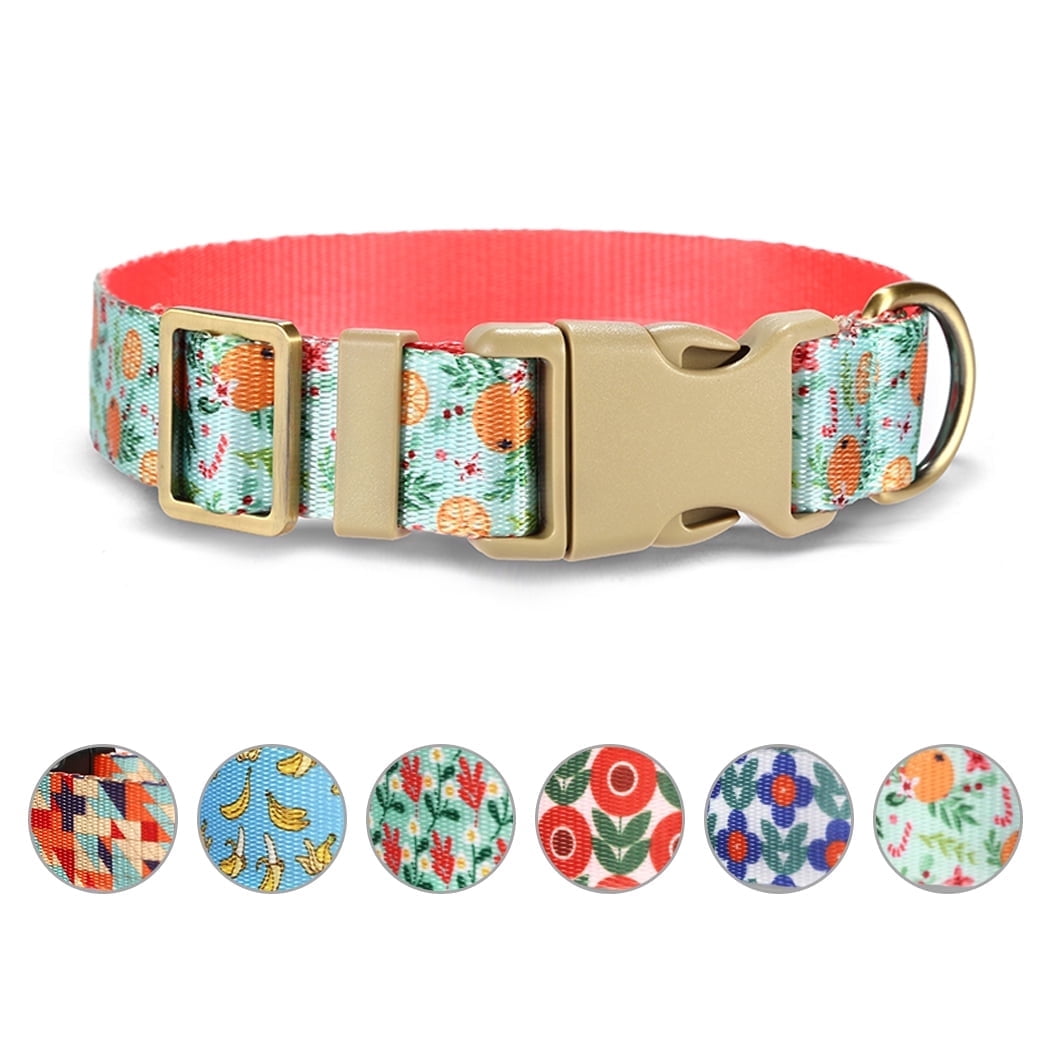 Large Colar Rychif Cute Dog Collar, Orange Pattern, Soft Nylon Pet Collars for ...