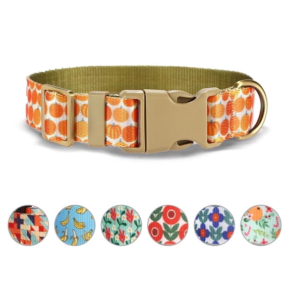 Rychif Cute Dog Collar, Orange Pumpkin Pattern, Soft Nylon Pet Collars for Medium Large Dogs, L