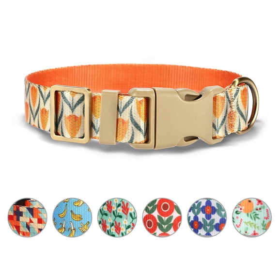 Rychif Cute Dog Collar, Yellow Tulips Pattern, Soft Nylon Pet Collars for Small Medium Large Dogs, M