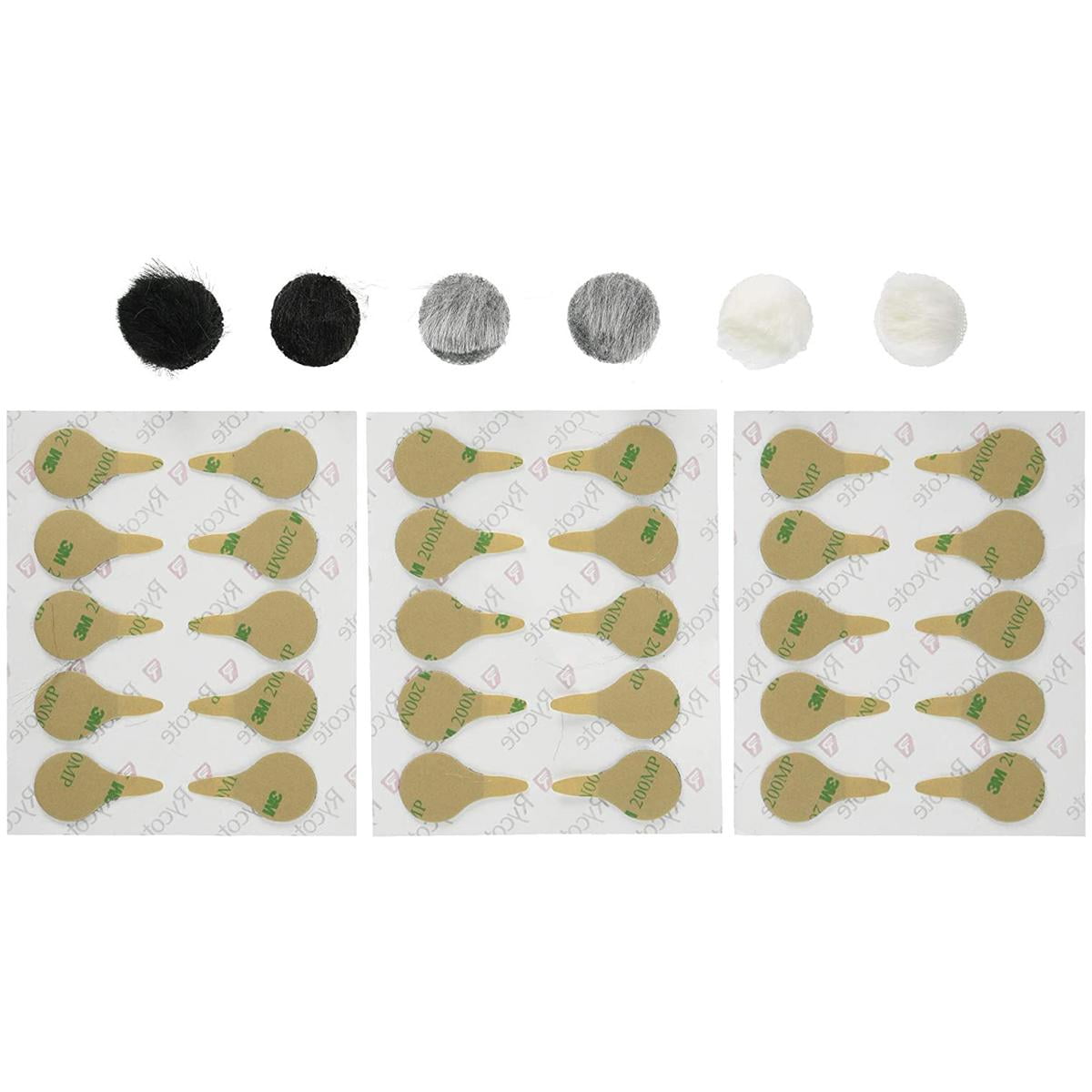 Rycote 065505 Overcovers with 30 Stickies and 6 Re-usable Fur Discs for Lavalier Mics, Two of Each Black/Grey/White