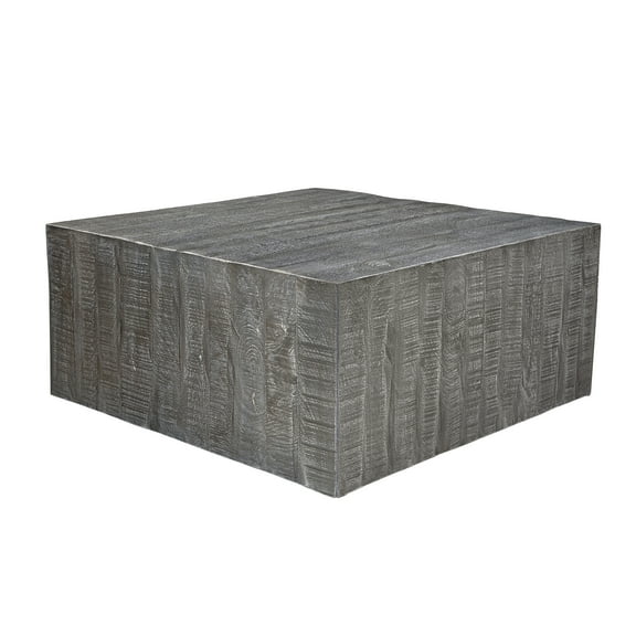 Rydan Coffee Table | 33 Inch Square Block Top | Sandblasted Gray Mango Wood