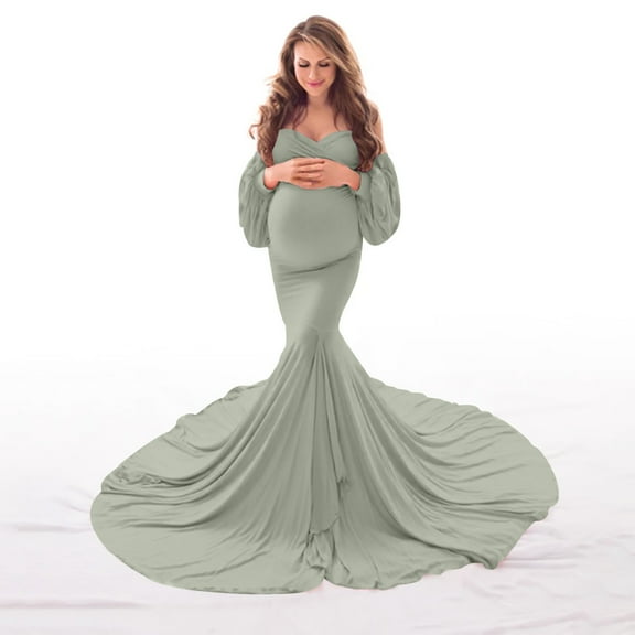 Rydcot Womens Maternity Dresses Women Pregnants Sexy Photography Props Off Shoulder Long Maternity Dress,Green 10(Xl)