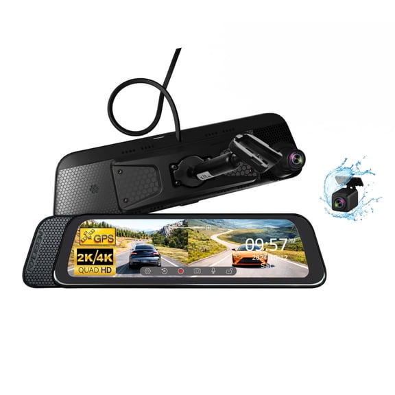 Rydeen 10-In. Dual-Channel Digital Rearview Mirror Monitor with Touch-Screen Display, 4K/2K Front and 1080p Rear Cameras, GPS, Wi-Fi, R10X-SPL