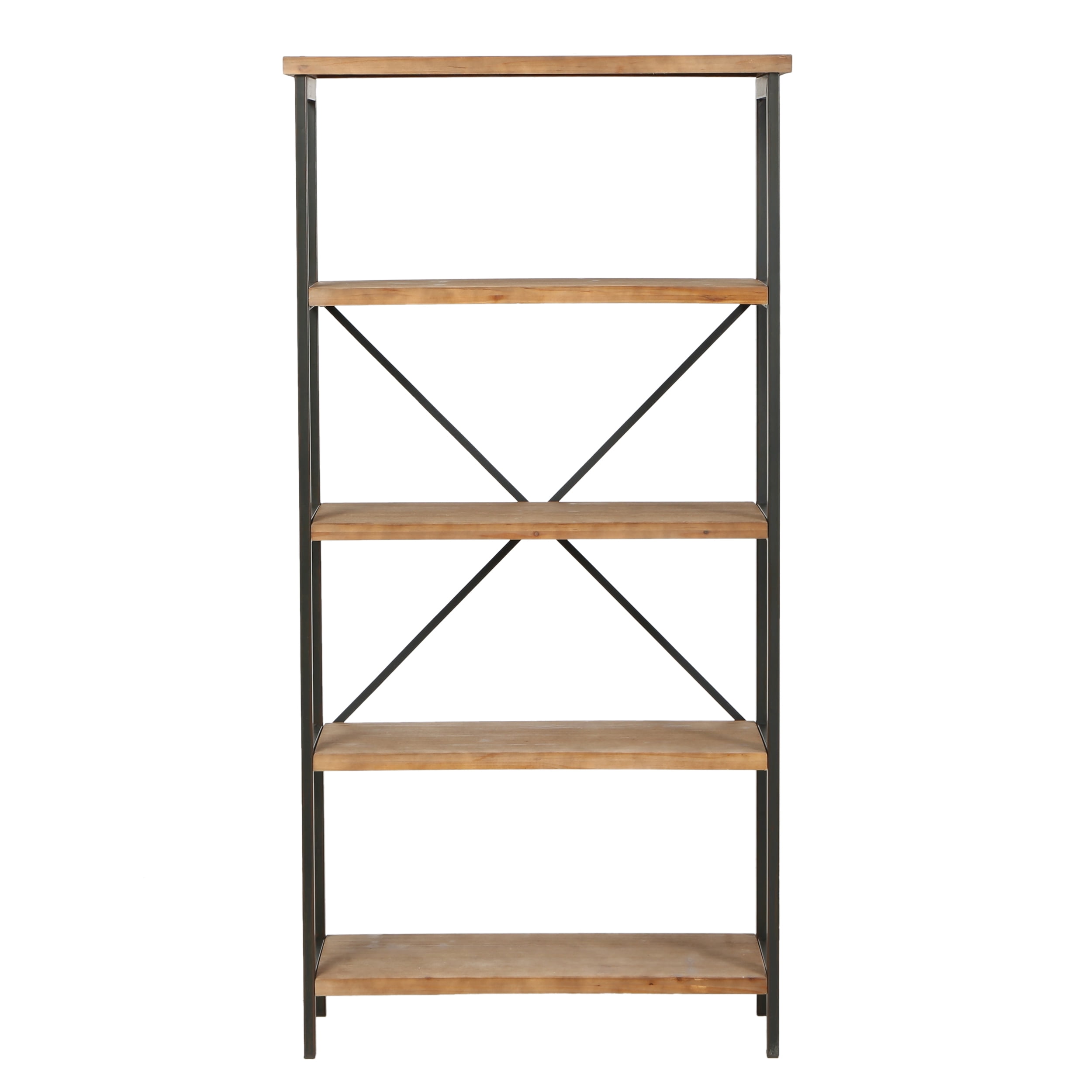 Perth 69.5" Brown Wood and Iron Industrial Bookcase