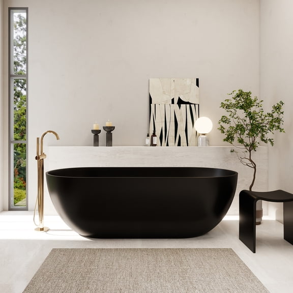 Ryder 69"x30" Matte Black Solid Surface Tub with Drain & Integrated Overflow