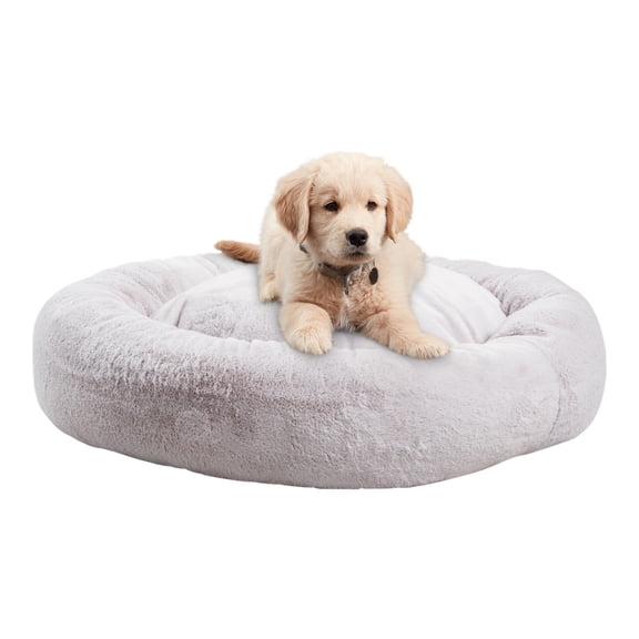 Ryder Faux Fur Cuddler Donut Bed, Medium, Whisker Gray