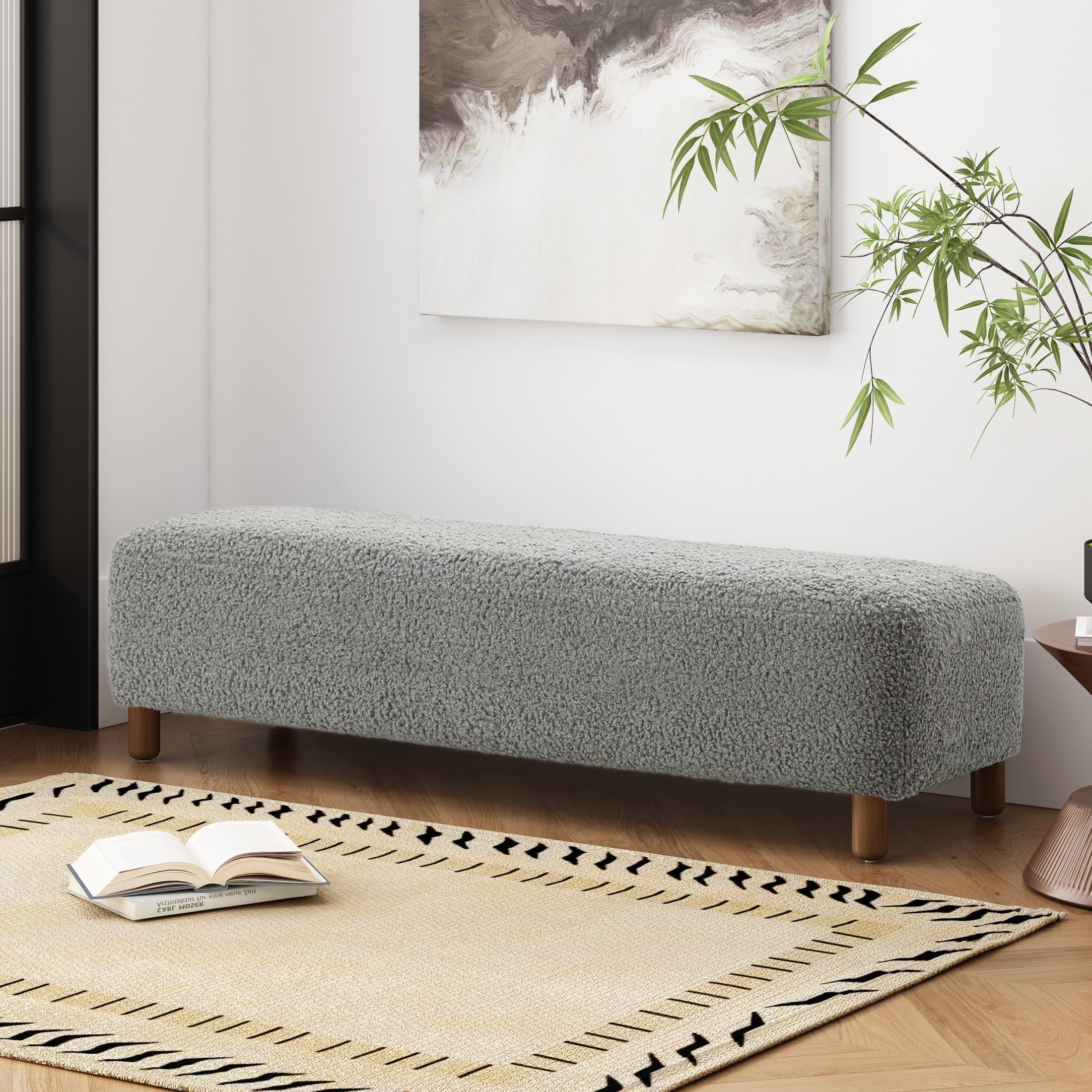Ryder Modern Upholstered Rectangular Ottoman with Foam Cushion & Solid Wood Legs, Grey