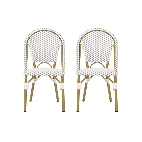 Ryder Outdoor French Bistro Chair, Set of 2, Gray, White, Bamboo Finish