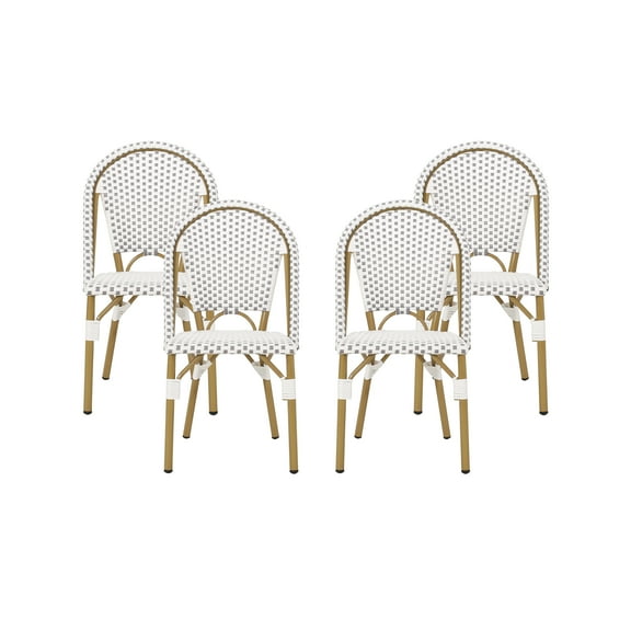 Ryder Outdoor French Bistro Chair, Set of 4, Gray, White, Bamboo Finish