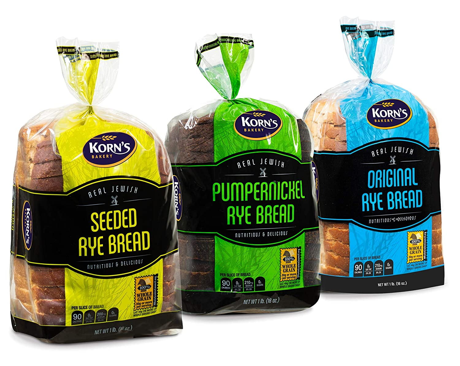 Rye Bread 3 Flavor Variety Bundle (1) Seeded Rye Bread, (1) Real
