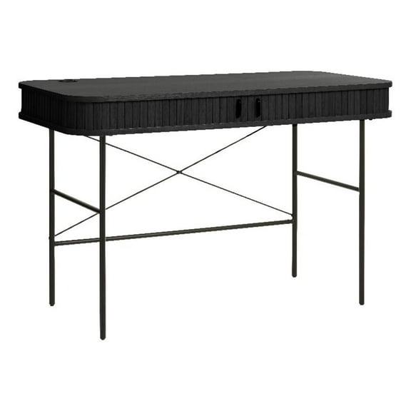 Unique Furniture Mid-Century Modern Rounded Sliding Door 47x24 Desk in Black