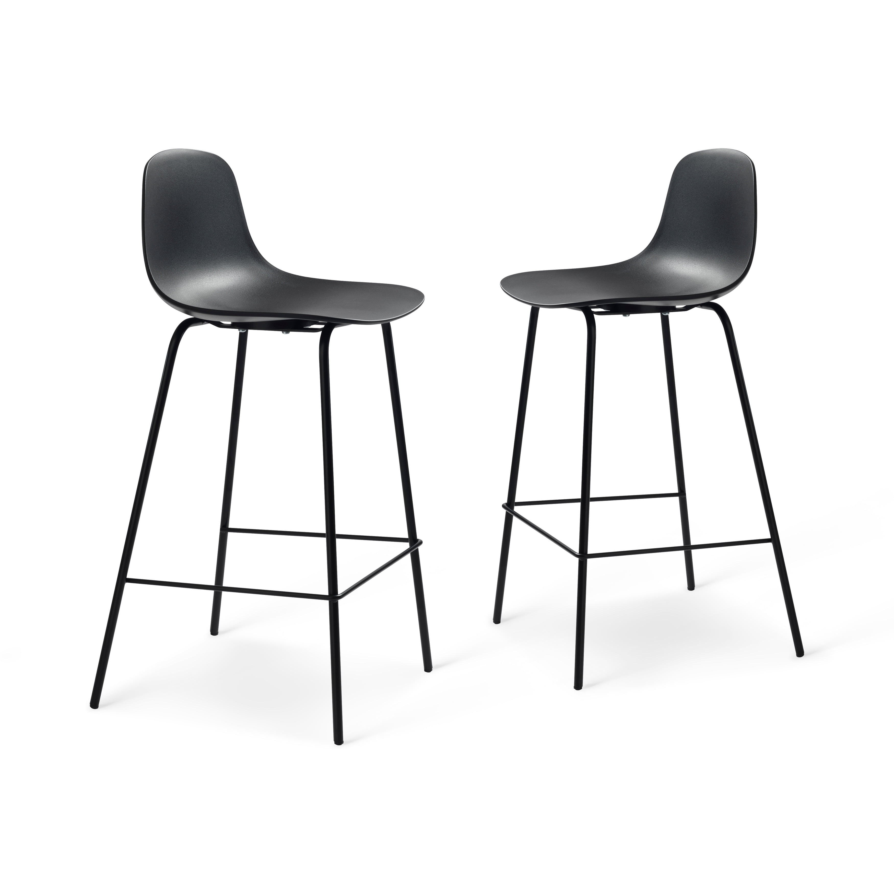 Black Metal Frame Counter Stool with Plastic Seat, Set of 2