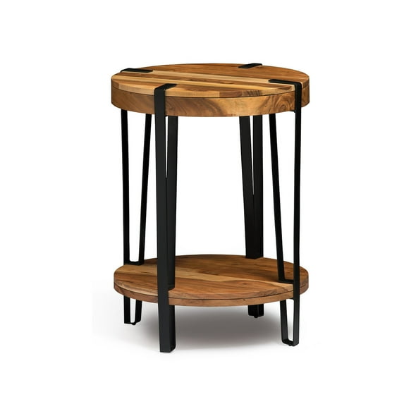 Alaterre Furniture Ryegate Natural Solid Wood with Metal Round End Table, Natural