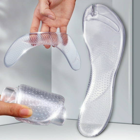 Rygai 1 Pair Silicone Insoles Transparent Soft Sole Non-slip Shock Absorption Wear-resistant Arch Support Universal Flip-Flop Slipper Sandal Shoes Pads Foot Care,Clear