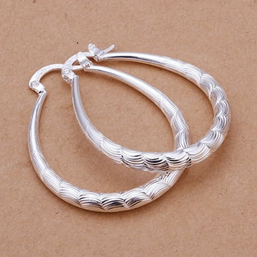 Rygai 925 Sterling Silver U Shape Hoop Dangle Earrings for Women