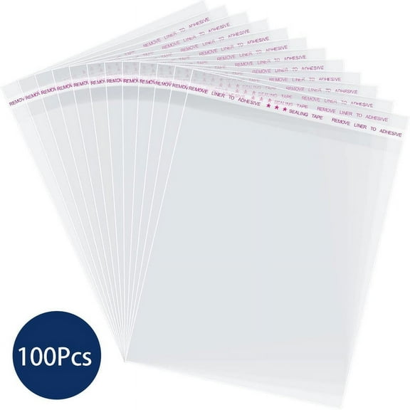 RyhamPaper 100Pcs Cellophane Bags, 11.8" x 14" Resealable Self-Sealing Cello Bags Great for Packaging Clothing, Decorative Wrappers, Party Favors, Cookies Goodies