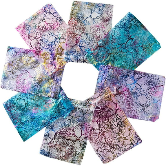 RyhamPaper 100pcs 3x4 inches Gift Wrap Bags Mixed Color Coralline, Organza Sheer Satin Ribbon Fabric, Drawstring Pouches for Baby Shower Favor, Party Wedding Favors, Candy, Christmas Ornament