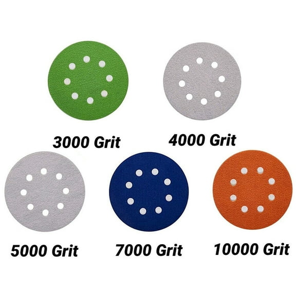 RyhamPaper 30PCS 5 Inch 8 Holes Sanding Discs 3000 4000 5000 7000 10000 Grit Wet Dry Sandpaper Hook Loop Orbital Sander Paper
