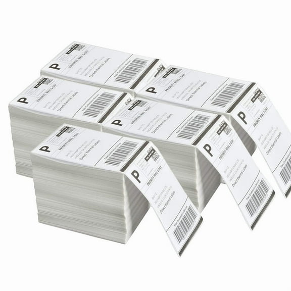 RyhamPaper 4x6 Fanfold Direct Thermal Shipping Labels Self Adhesive for Zebra and Rollo Printers 5 Stacks,Total 5000 Labels