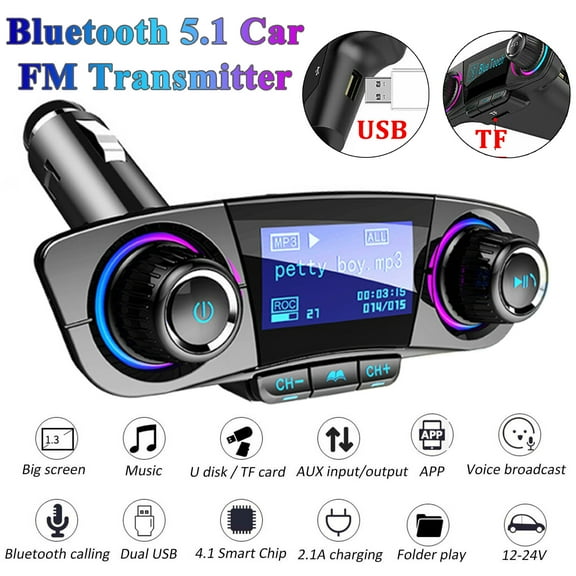 RyhamPaper Bluetooth Car FM Transmitter MP3 Player Hands free Radio Adapter Kit Dual USB Charging Ports(2 Pcs)