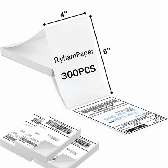 RyhamPaper Fanfold 4"x6" Thermal Labels White Perforated Shipping Labels, 3 Stack 300 Labels