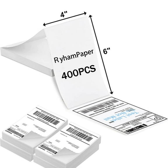RyhamPaper Fanfold 4"x6" Thermal Labels White Perforated Shipping Labels, 4 Stack 400 Labels