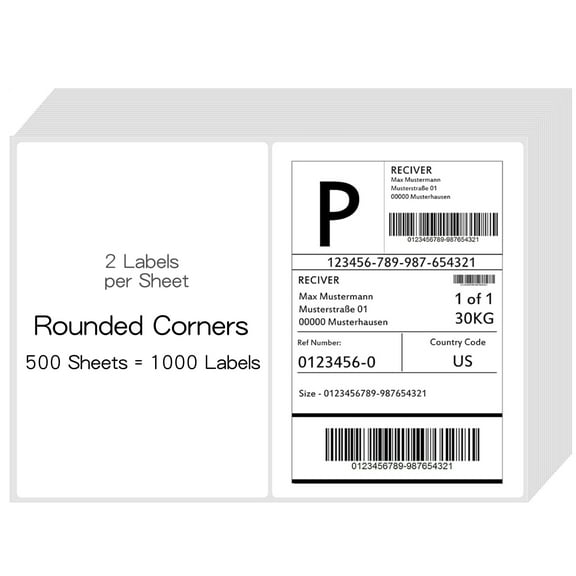 RyhamPaper Half Sheet Shipping Labels, 8.5" x 5.5" Rounded Corner Self Adhesive Shipping Address Labels for Laser and Inkjet Printers, 1000 Labels