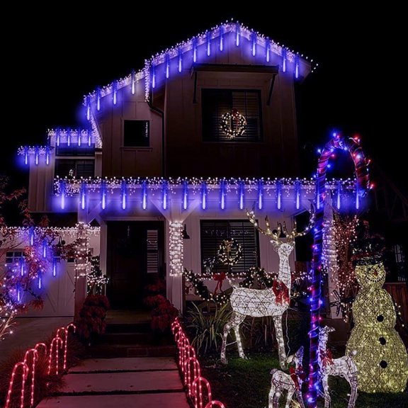 RyhamPaper LED Falling Rain Fairy String Lights, 30cm 10 Tube 240 LED Meteor Shower Light, Waterproof Snow Falling Icicle Cascading Lights for Christmas Tree Decorations Xmas Wedding Party, Blue