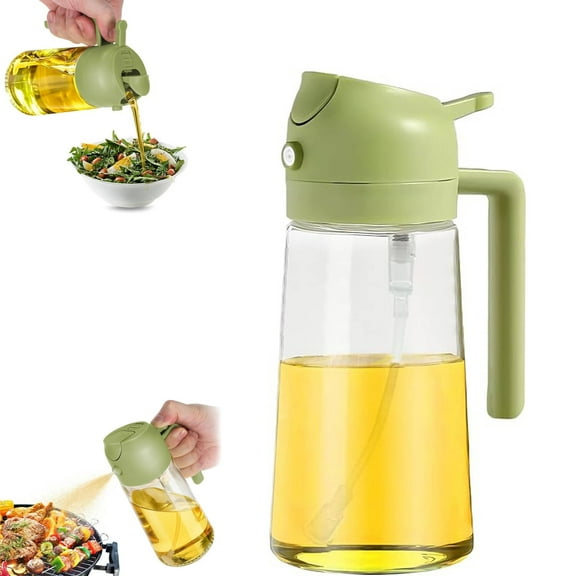 RyhamPaper Oil Dispenser for Cooking, 2 In 1 Olive Bottle Spray and Pour for Kitchen, 16oz/470ml Glass Oil Bottle for Air Fryer, Salad, Frying, BBQ(Green)