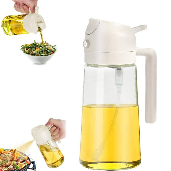 RyhamPaper Oil Dispenser for Cooking, 2 In 1 Olive Bottle Spray and Pour for Kitchen, 16oz/470ml Glass Oil Bottle for Air Fryer, Salad, Frying, BBQ(White)