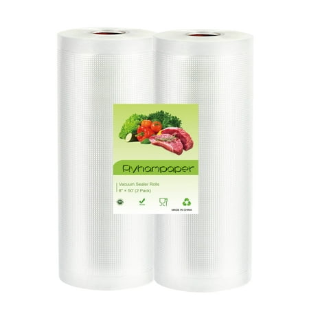 RyhamPaper Vacuum Sealer Bags, 2 Rolls 8" x 50' Vacuum Seal Bags for Food, Food Saver Rolls for Sealer, BPA Free & Commercial Grade